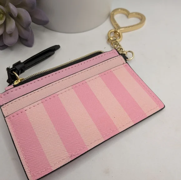Victoria's Secret Pink Stripe Cardholder with Gold Heart Keyring - Picture 4 of 5
